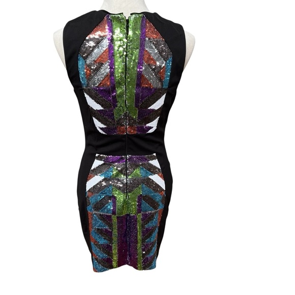 Bebe Black Stretchy Dress Women’s Medium Sequins Back Zipper - Picture 5 of 13